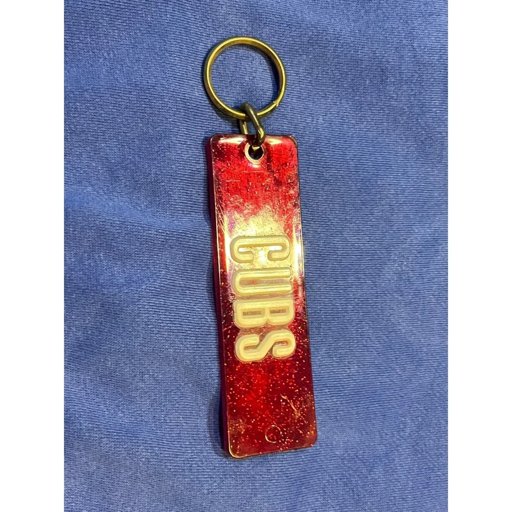 Vintage Chicago Cubs Keychain Red Glitter Acrylic MLB Baseball Souvenir Fob